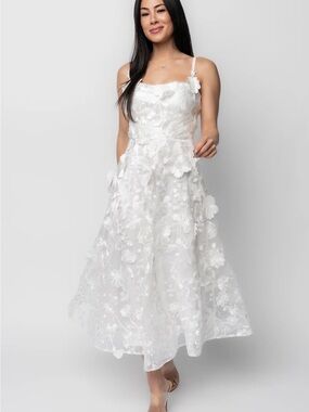 Baltic Born White Floral Lace Midi Dress